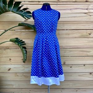 Liz Claiborne Polka Dot Midi Dress Blue White Size 6